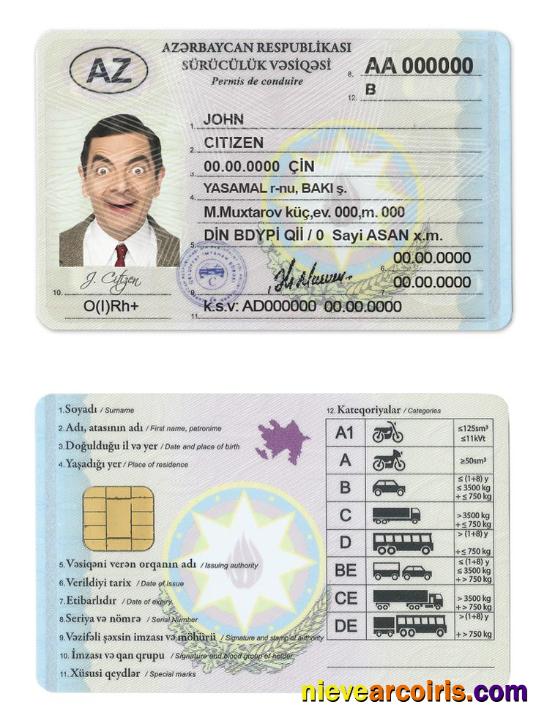 Azerbaijan driving license with all fonts(2013present)